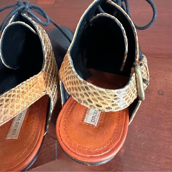 Dries Van Noten black leather snakeskin Slingback Lace up Designer Clog Italy 38 - Picture 12 of 13